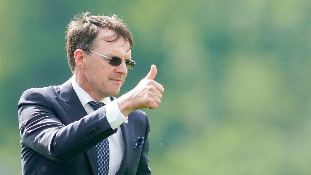 Aidan O'Brien: it's thumbs up from the trainer after the stunning performance of Little Big Bear