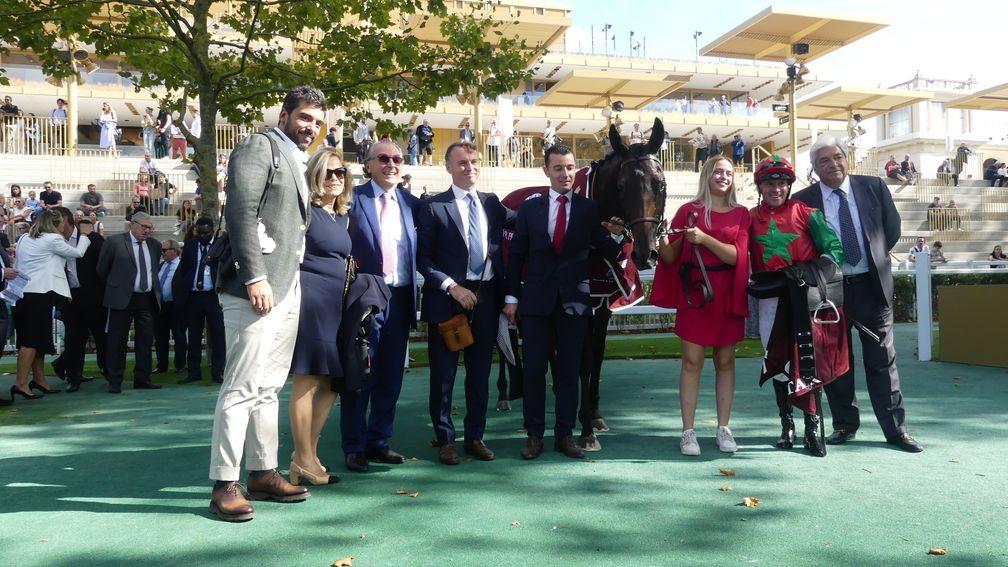 Winning connections surround Sweet Lady after her Prix Vermeille win
