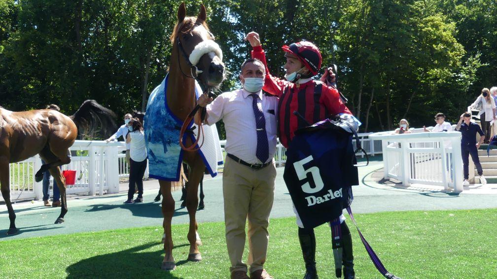 Atomic Force and Stephane Pasquier after victory in the Group 2 Prix Robert Papin at Chantilly