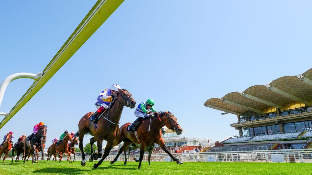 One Master (far side) leaves it late in last week's Oak Tree Stakes at Goodwood