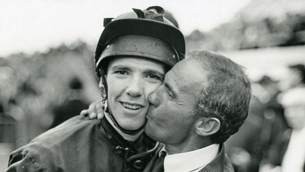 Frankie Dettori is kissed by his father Gianfranco after his victory on Markofdistinction
