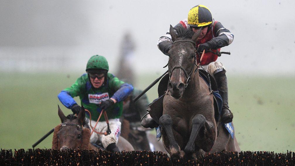 Potters Corner and Jack Tudor jump the last clear in the Coral Welsh Grand National at Chepstow