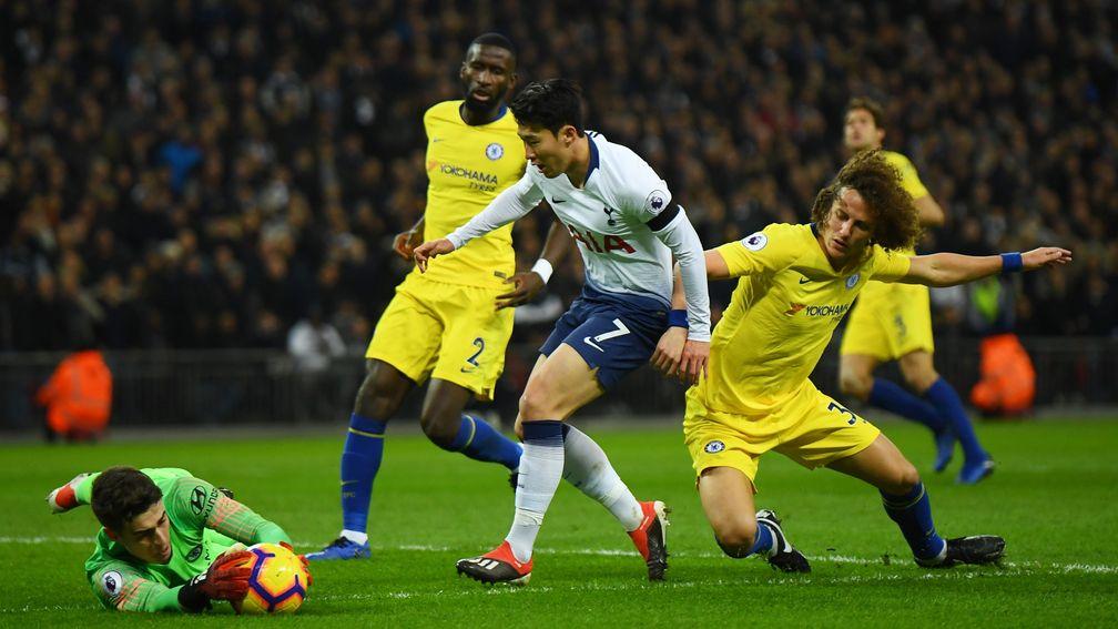 Chelsea''s Kepa Arrizabalaga saves from Heung-Min Son in Spurs' 3-1 Premier League win