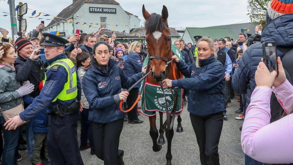 Tiger Roll is paraded through the streets after winning the Grand National