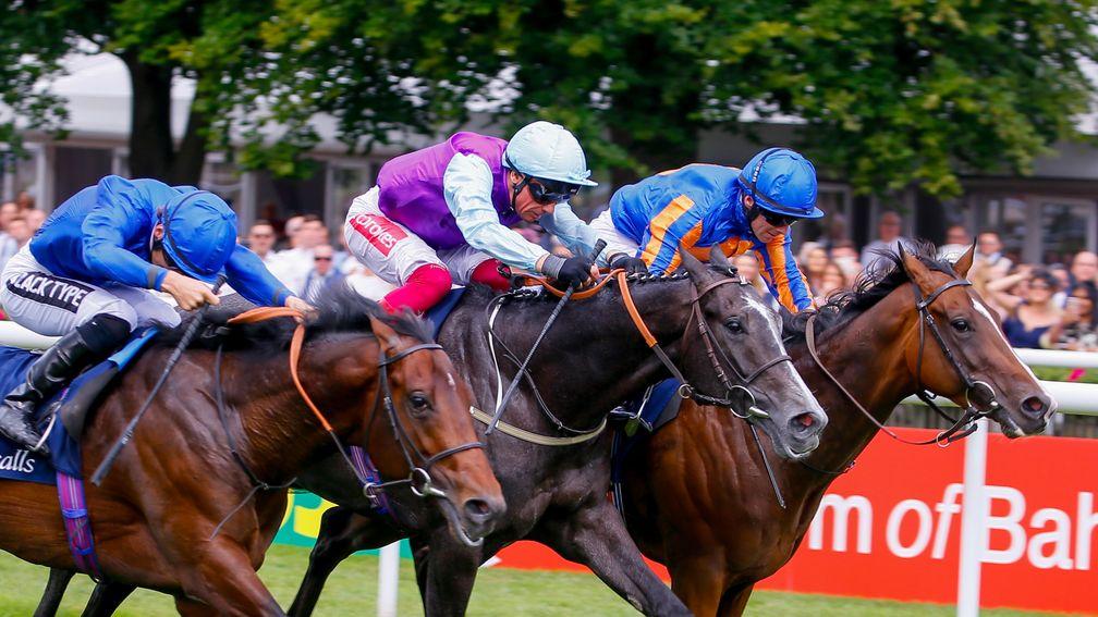 Royal Lytham (right) sticks his neck out to win the July Stakes at Newmarket