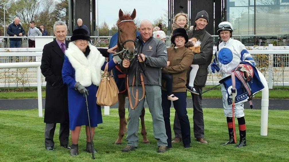 Nicky Teehan (second right) celebrates Ten Year Ticket's debut victory with family