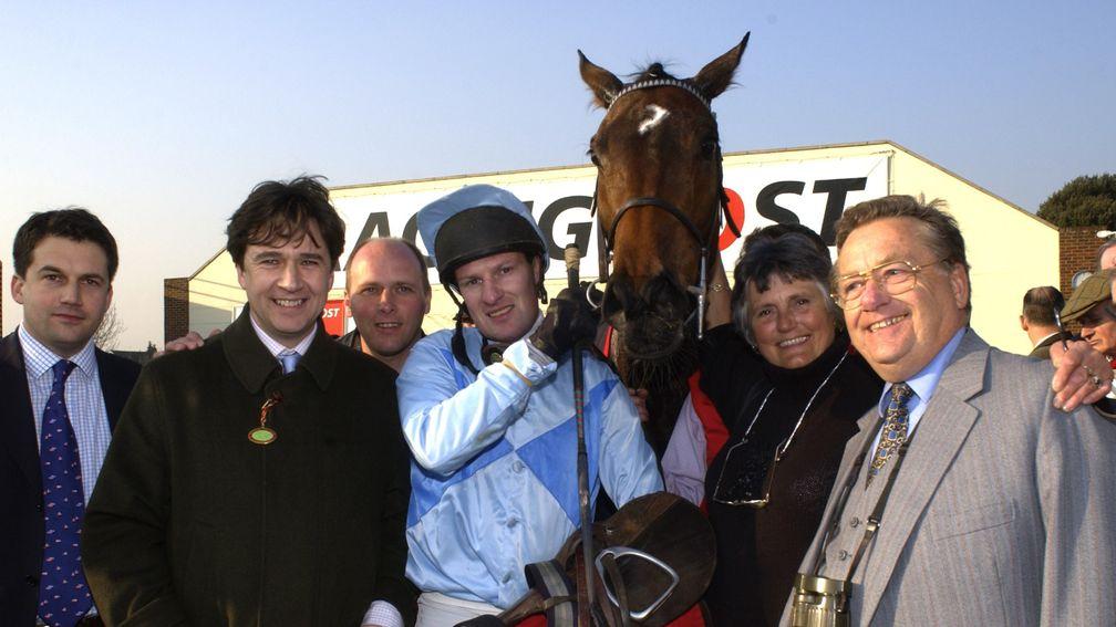 Richard Phillips (second left) with La Landiere after the mare won the 2003 Racing Post Chase