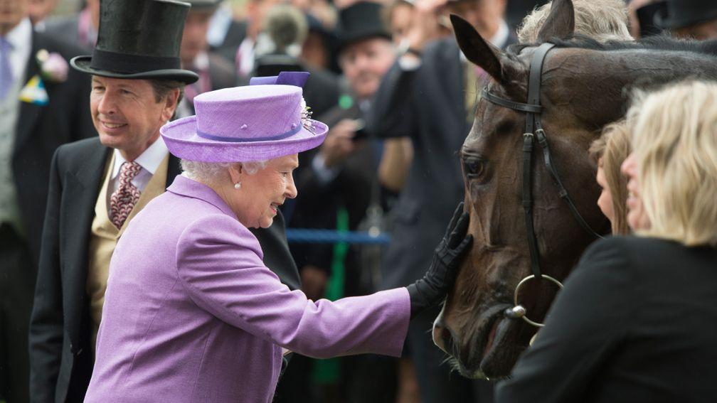 The Queen greets her 2013 Gold Cup winner Estimate, whose first foal Calculation makes his debut at Sandown