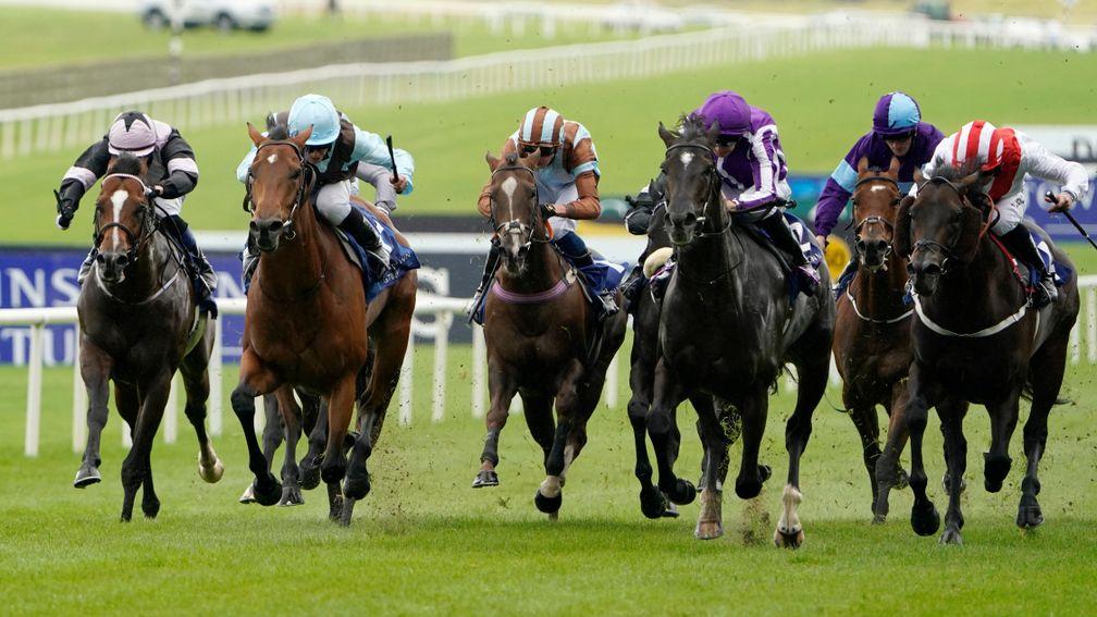 Fairyland (second left) wins the Derrinstown Stud Flying Five Stakes at the Curragh