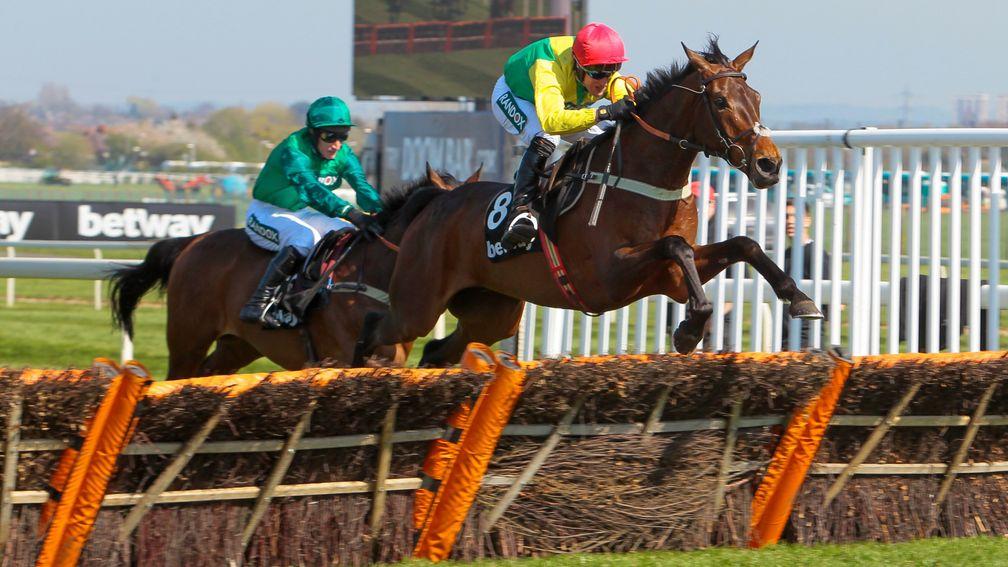 Finian's Oscar and Robbie Power jump the last on their way to Grade 1 success in the Betway Mersey Novices' Hurdle at Aintree