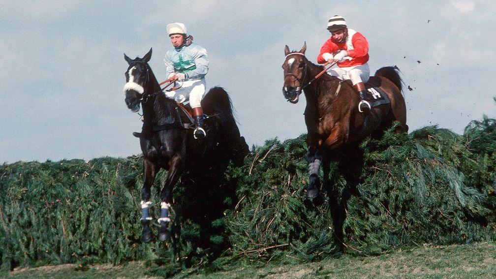 Rubstic (left) jumps the last alongside Zongalero in the 1979 Grand National in which AK Taylor partnered Prime Justice