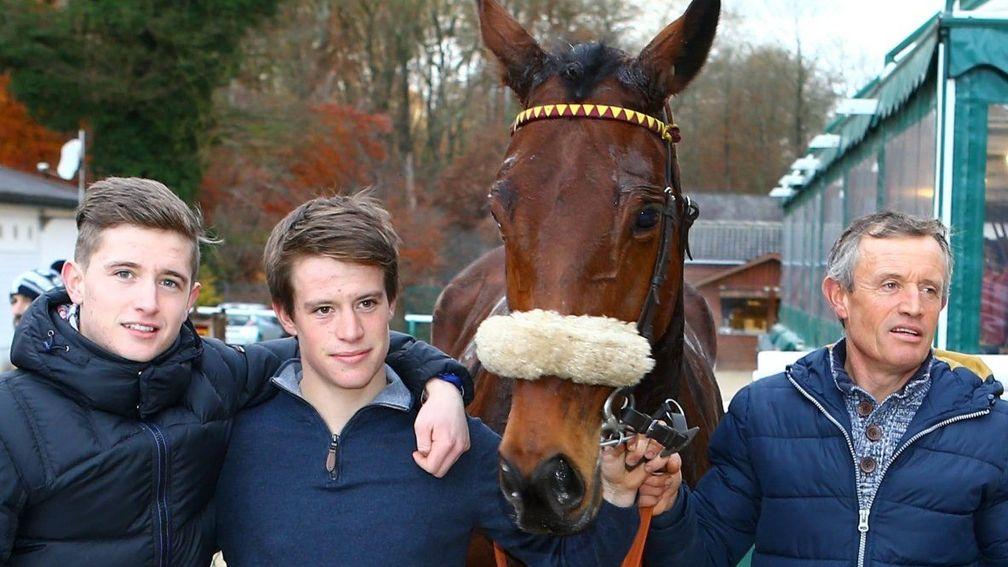 Christophe Dubourg (right) pictured at Fontainebleau with two of his three jockey sons, Pierre (left) and Kilian (centre)