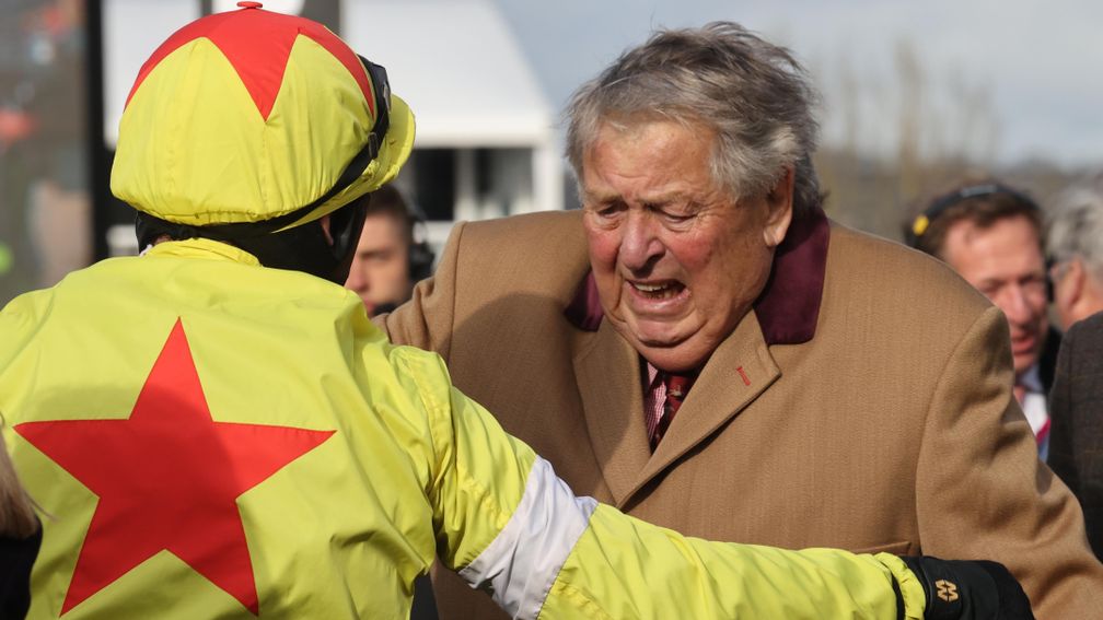 Raw emotion: owner John Hales celebrates Politologue's Champion Chase victory with rider Harry Skelton