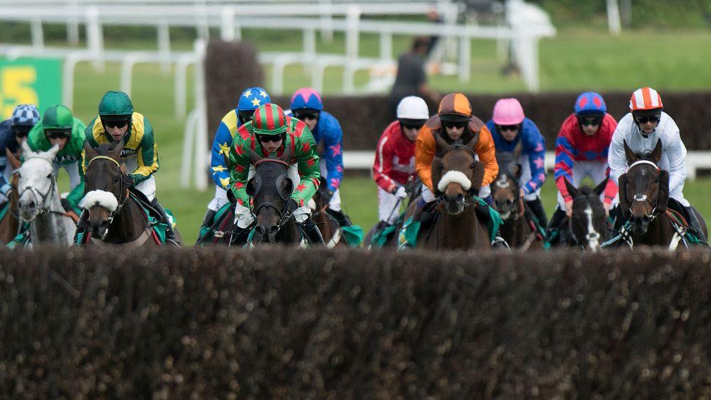 Henllan Harri (green and red) at the head of the field before winning Saturday's big race