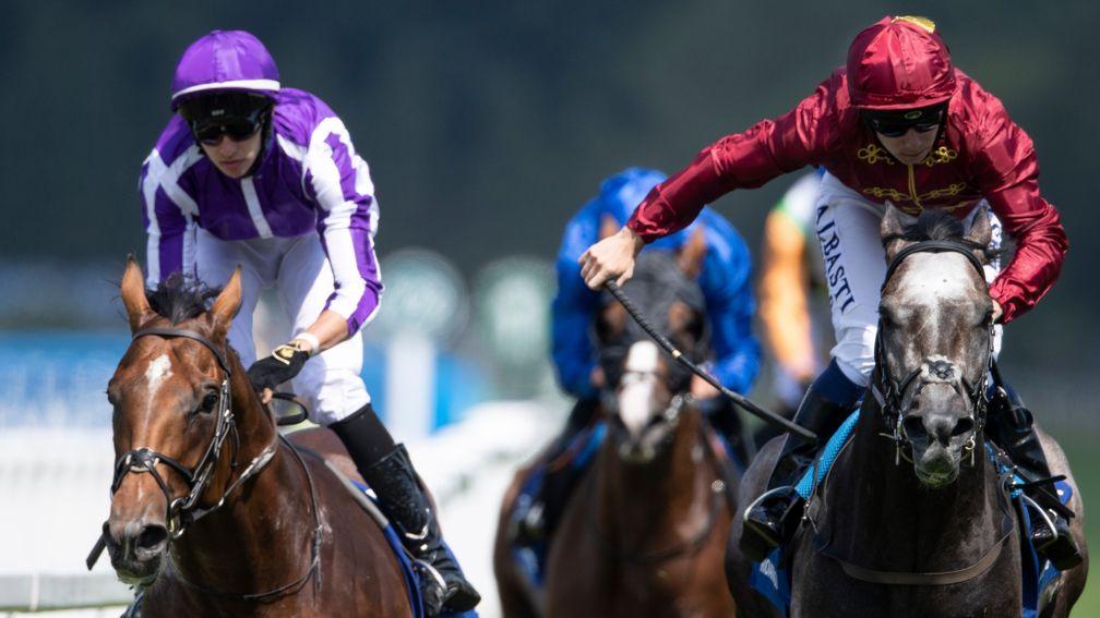 Saxon Warrior (left) is denied by Roaring Lion at Sandown, but it was a much better run from the Ballydoyle colt