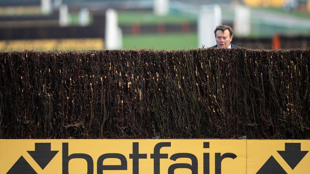 Nicky Henderson takes a look at the final fence before the Betfair Chase