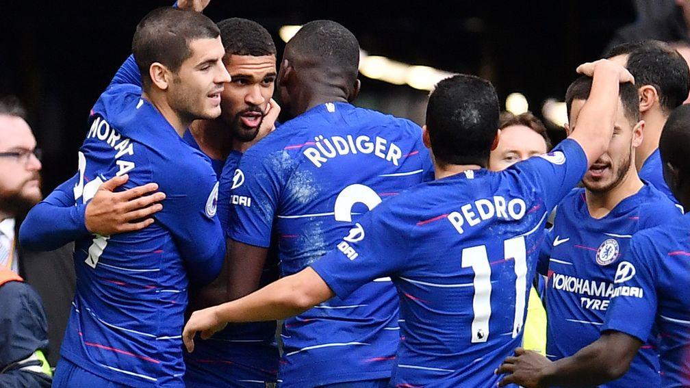 Chelsea celebrate Ruben Loftus-Cheek's goal against Fulham