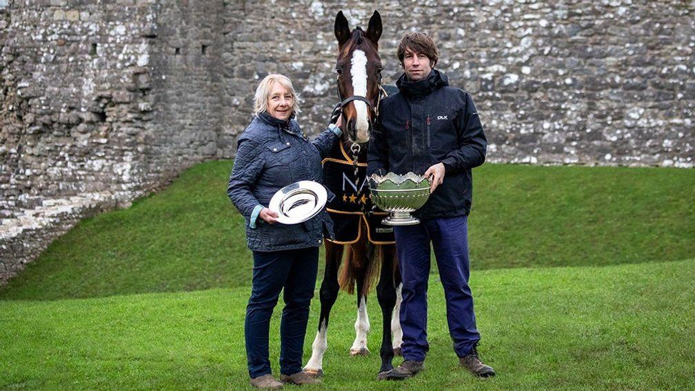 Win My Wings, owner Sue Howell and trainer Christian Williams with their Scottish National prizes
