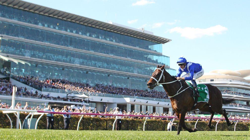 MELBOURNE, AUSTRALIA - OCTOBER 06:  Hugh Bowman riding Winx wins race 5 the TAB Turnbull Stakes during Melbourne Racing at Flemington Racecourse on October 6, 2018 in Melbourne, Australia.  (Photo by Scott Barbour/Getty Images)