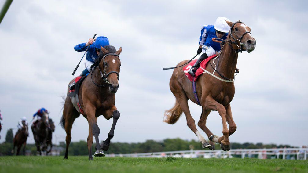 Dance In The Grass (right) beats Fairy Cross in the Listed Star Stakes at Sandown