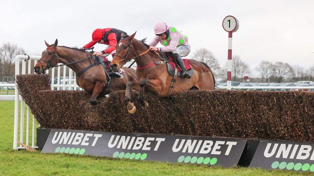Royale Pagaille (nearside): matched last year's winning RPR of 171 in the Peter Marsh Handicap Chase