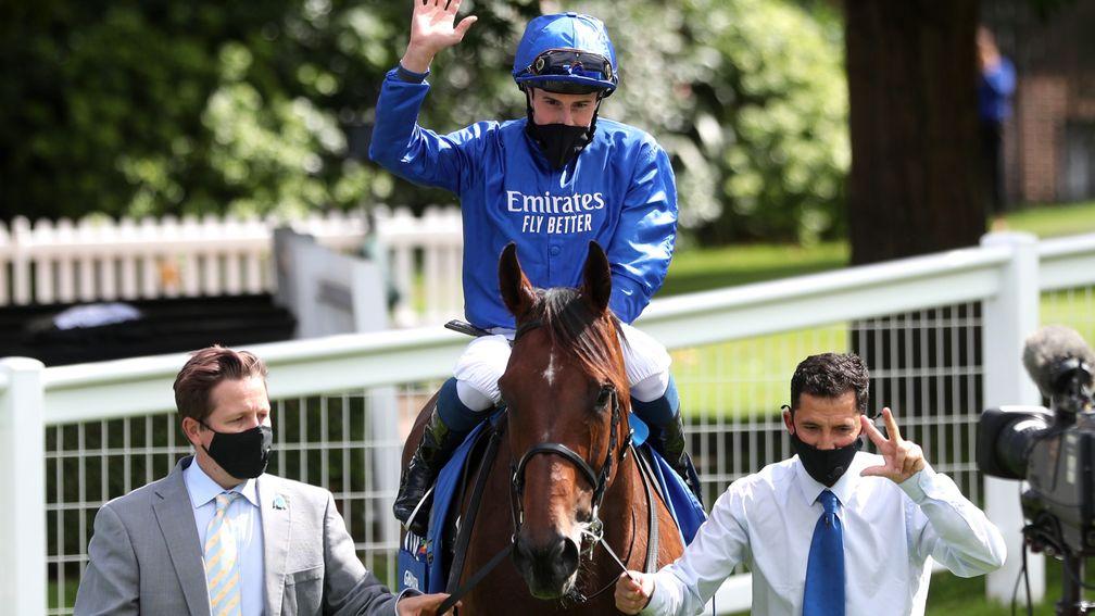 Ghaiyyath and William Buick return to the winner's enclosure after winning the Coral-Eclipse at Sandown in July