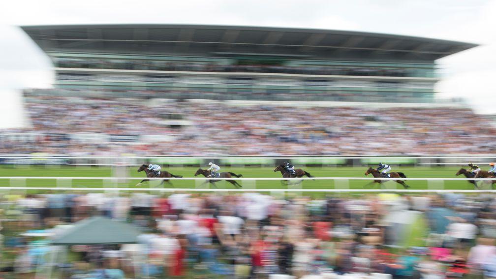 All a blur as De Bruyne Horse (Ryan Moore) speeds to his Woodcote win at Epsom last year