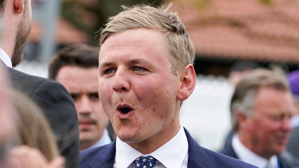 NEWMARKET, ENGLAND - MAY 01: A delighted George Boughey after training Cachet to win The Qipco 1000 Guineas Stakes at Newmarket Racecourse on May 01, 2022 in Newmarket, England. (Photo by Alan Crowhurst/Getty Images)