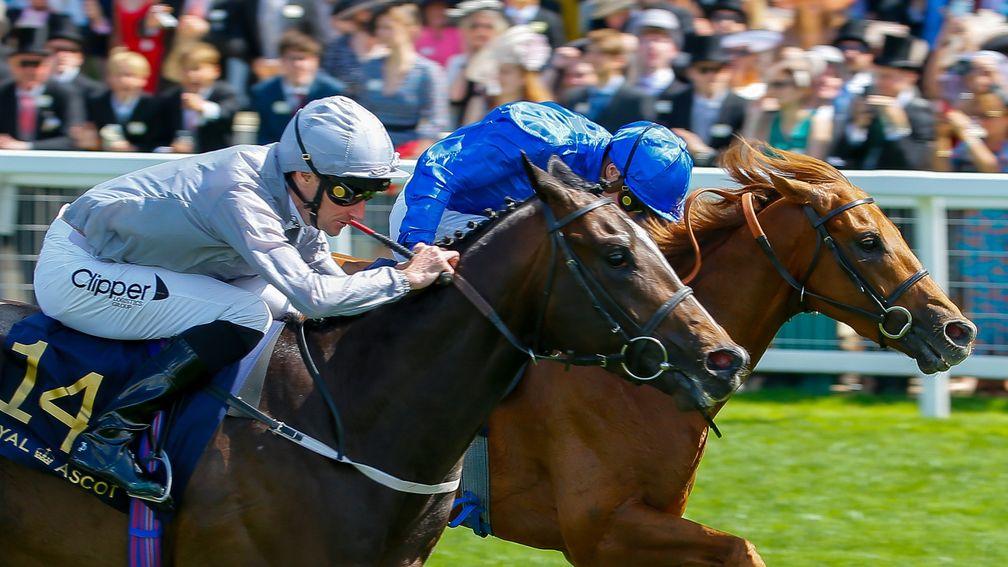 Space Traveller and Danny Tudhope (left) edge out Space Blues in the Jersey Stakes