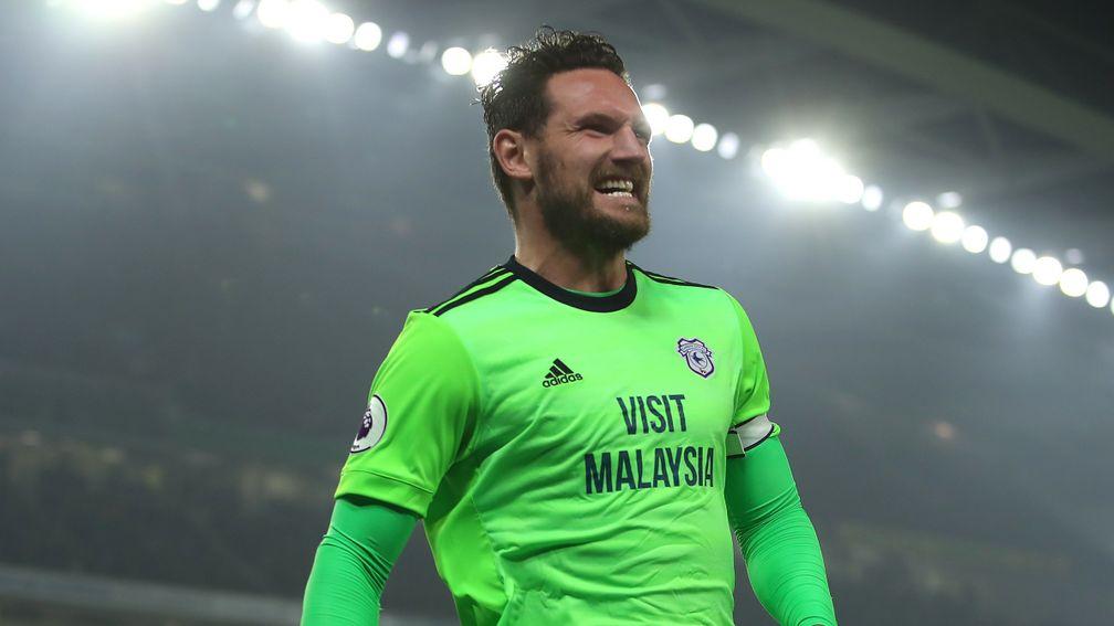 Sean Morrison celebrates his goal for Cardiff