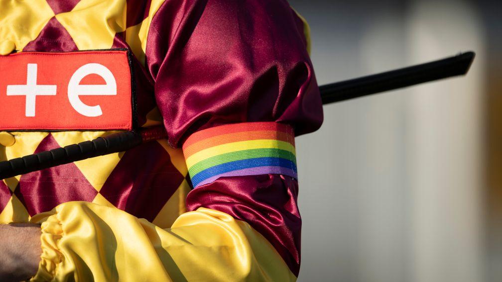 Jockeys wear rainbow armbands to promote diversity in racingSandown 5.12.20 Pic: Edward Whitaker/Racing Post