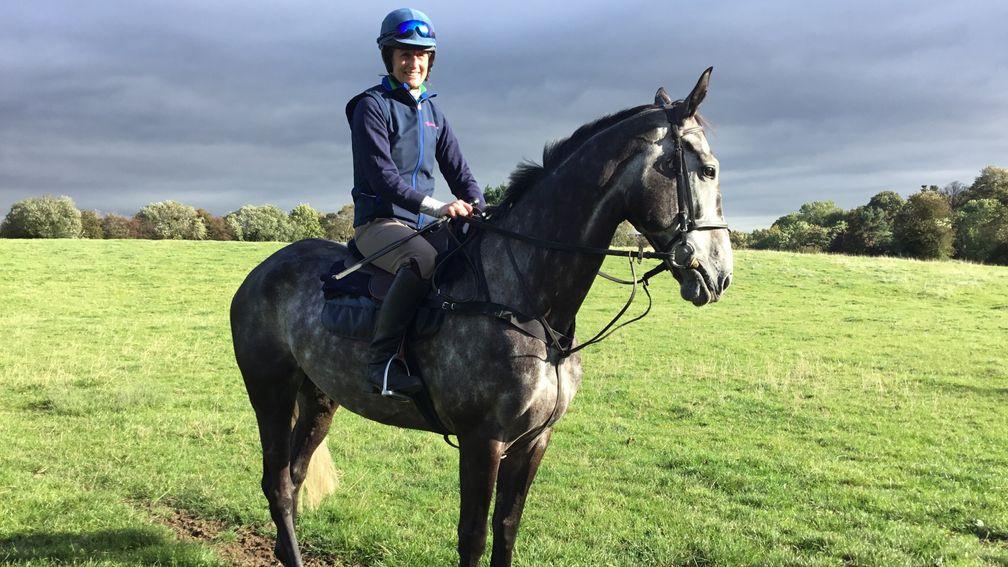 Jo Foster back on board a horse for the first time since breaking her back in a fall