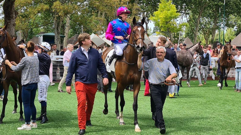 Gavin Hernon and Dare To Dream after breaking her maiden at Deauville