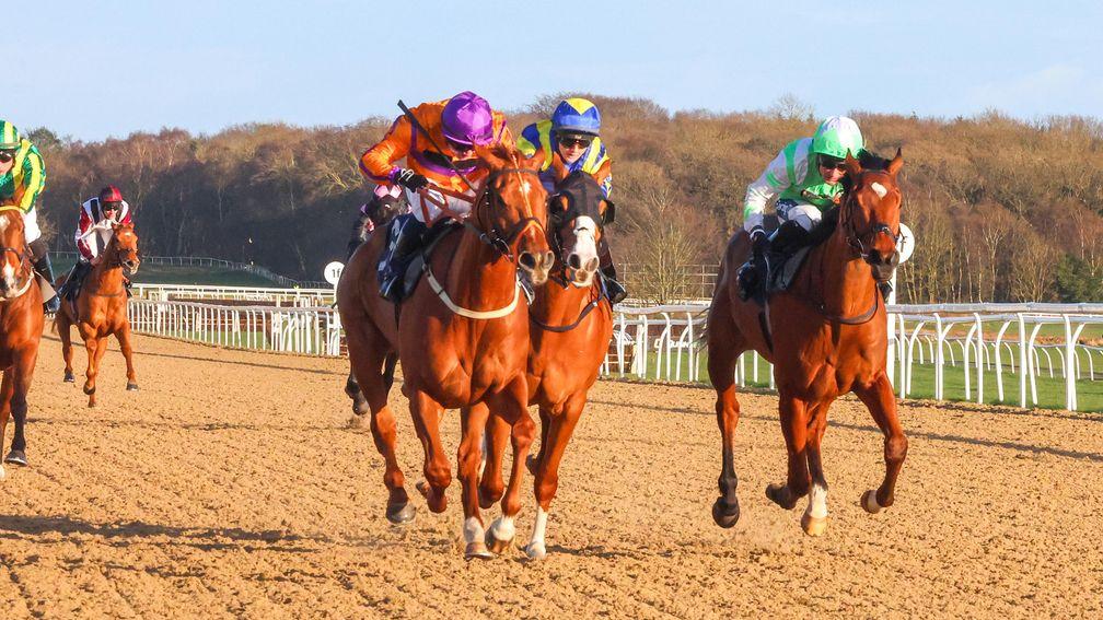 The Craftymaster (orange silks) knuckled down to score cosily at Newcastle on Saturday