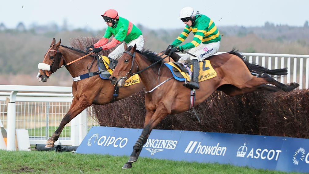 Fakir D'Oudairies (right) jumps the last with Two For Gold before he pulled clear in the Ascot Chase