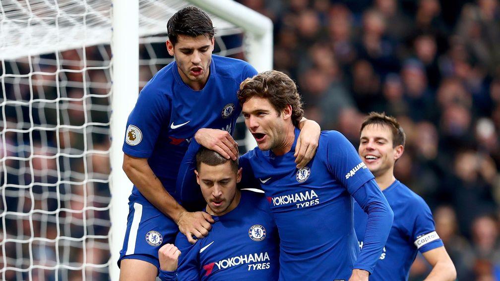 Chelsea celebrate after scoring against Newcastle