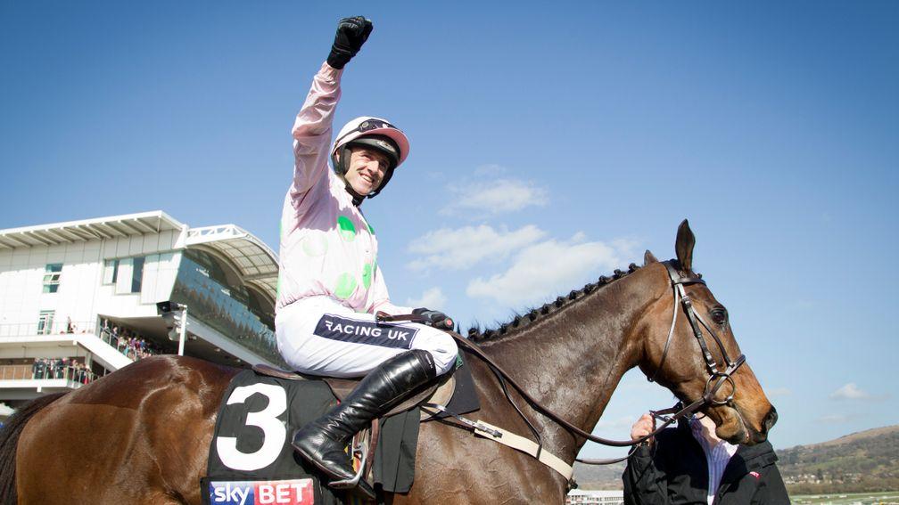 Ruby Walsh celebrates victory in the Supreme Novices' on board Douvan