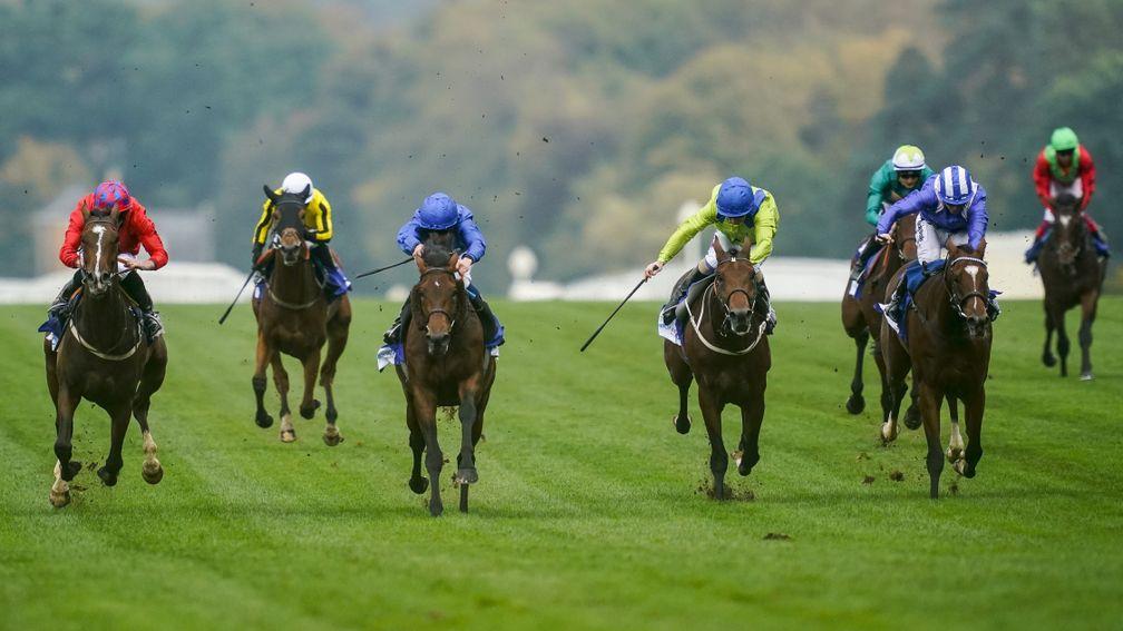 Tight nish: Charlie Appleby’s Ghostwatch (third left) gets the better of Mekong (left) and Austrian School (fourth left) to land Listed honours under William Buick