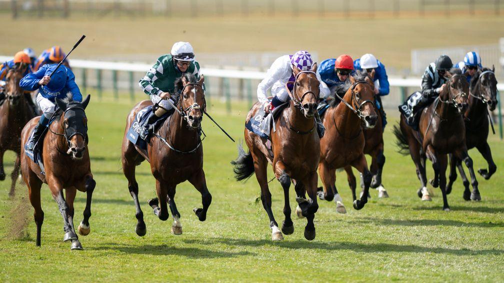 Poetic Flare (third left) beats master Of The Seas (left) and Lucky Vega (2nd left) in the Qipco 2,000 Guineas at Newmarket