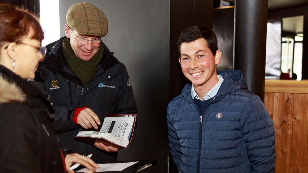 Antoine Bellanger (right) with David Redvers after signing for the Dark Angel colt foal