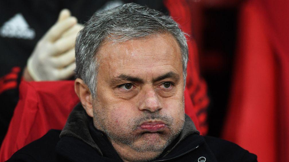 Jose Mourinho watches his Manchester United side lose to Sevilla at Old Trafford