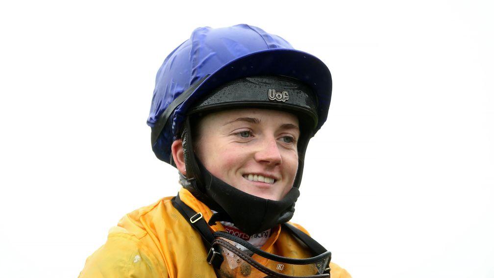 CATTERICK, ENGLAND - AUGUST 25: Hollie Doyle on board Stag Horn reacts after winning the Uckerby Handicap at Catterick Racecourse on August 25, 2020 in Catterick, England. Owners are allowed to attend if they have a runner at the meeting otherwise racing