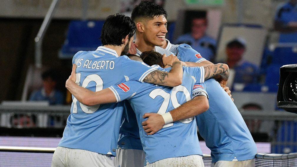 Lazio celebrate a goal against Cagliari
