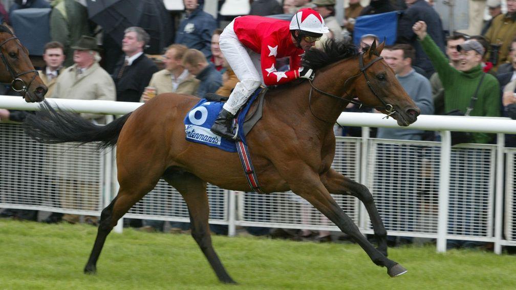 Rock Of Gibraltar in winning action in the Irish 2,000 Guineas
