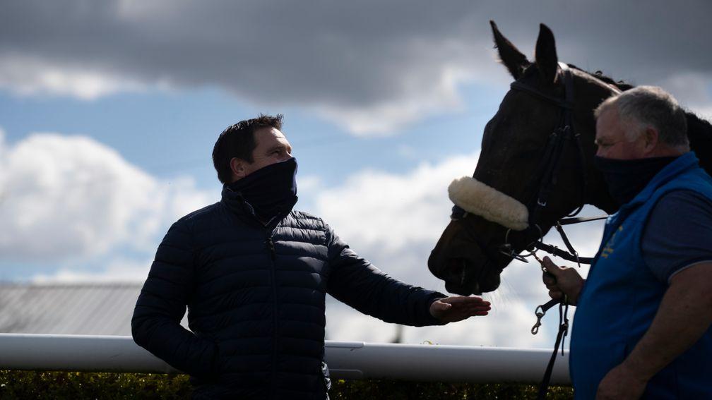 Peter Fahey greets Gypsy Island after winning at Tipperary