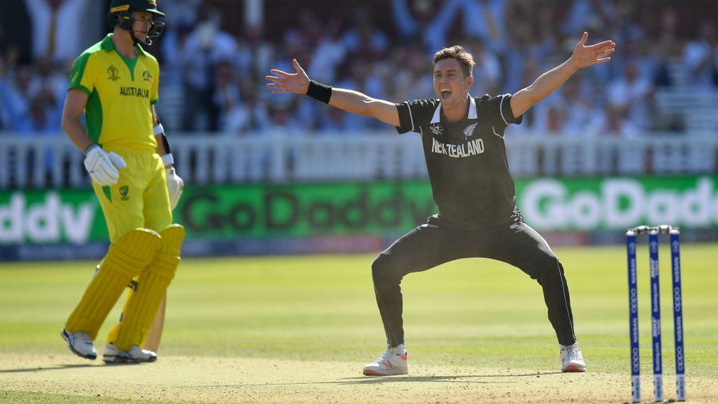 New Zealand's Trent Boult celebrates his hat-trick against Australia at Lord's