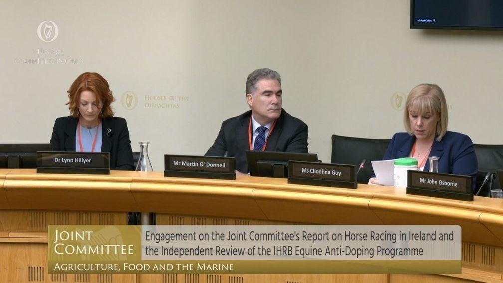 Dr Lynn Hillyer, Martin O'Donnell and Cliodhna Guy represented the IHRB at Wednesday's Oireachtas Agriculture Committee meeting