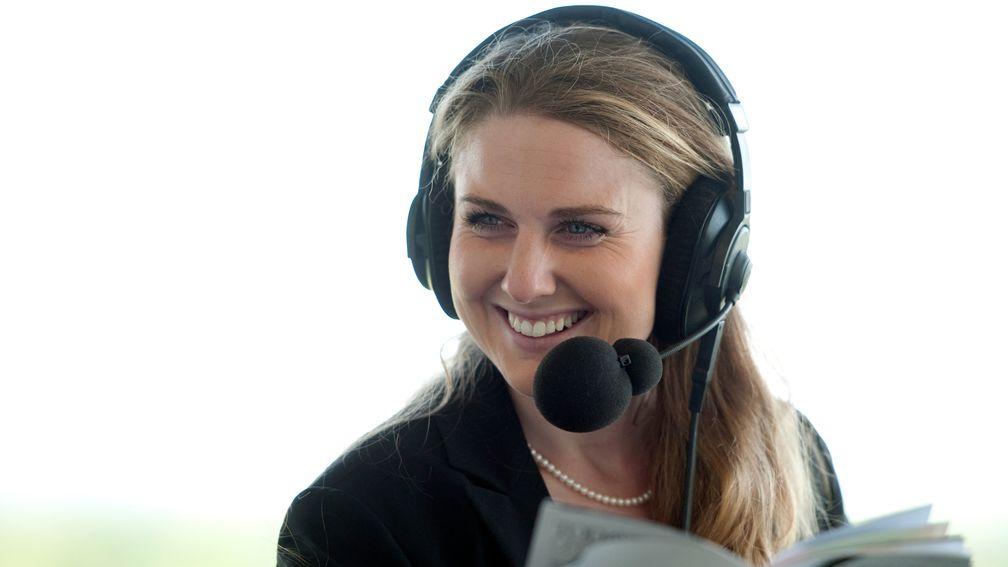 Female race commentator,Hayley Moore,23, from SussexAscot 24.7.11 Pic:Edward Whitaker