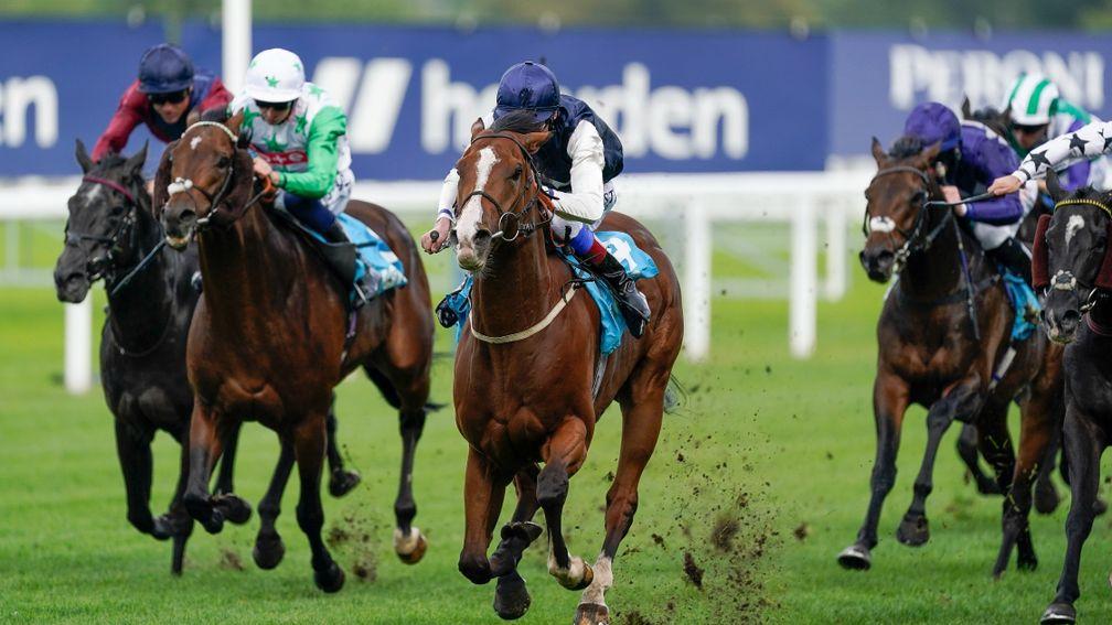 ASCOT, ENGLAND - OCTOBER 01: Adam Kirby riding Rohaan win The John Guest Racing Bengough Stakes at Ascot Racecourse on October 01, 2022 in Ascot, England. (Photo by Alan Crowhurst/Getty Images)