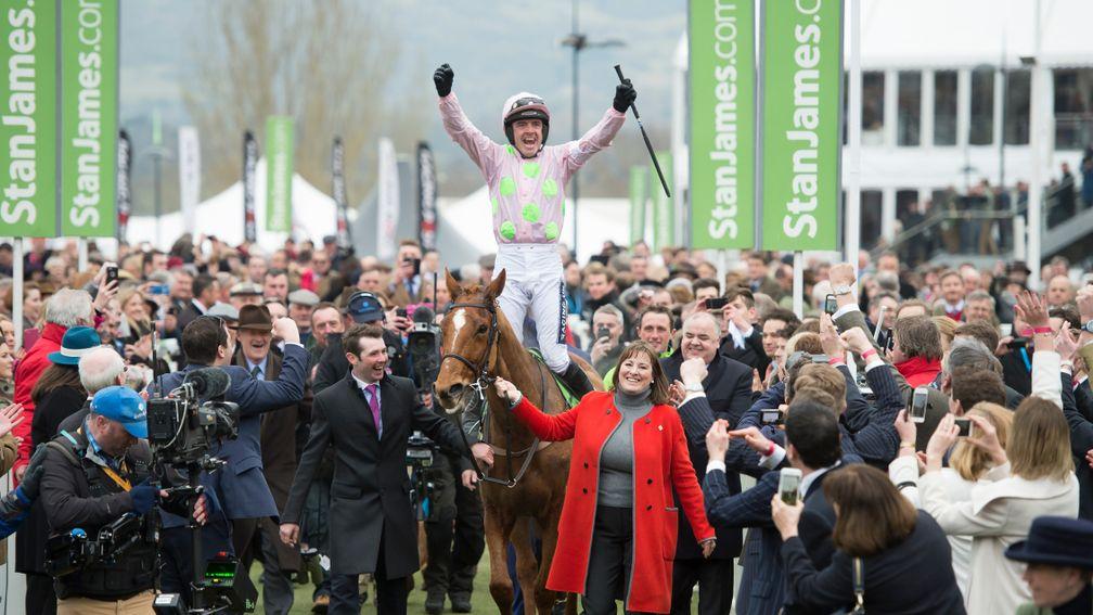 Annie Power and an ecstatic Ruby Walsh after the Champion Hurdle